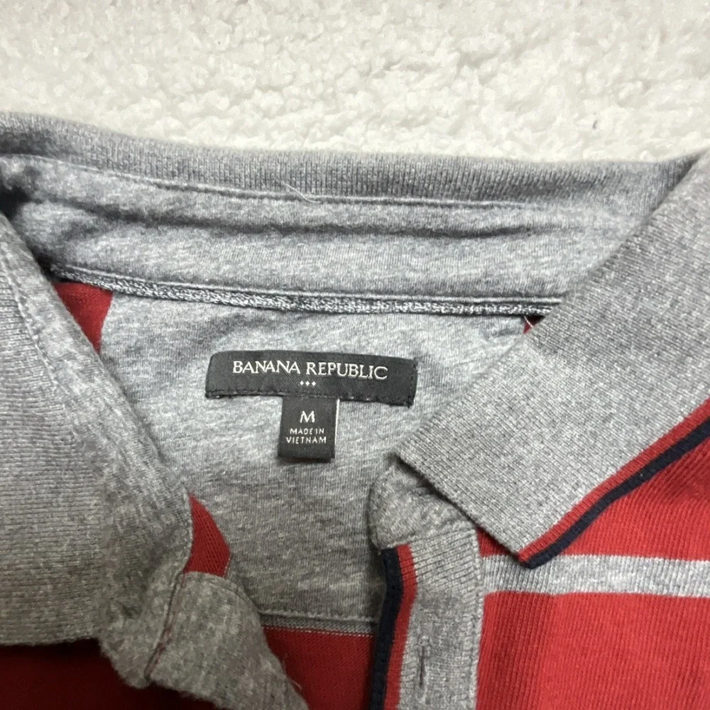 Banana Republic Men's Striped Polo Shirt Red Gray M Long Sleeve Collared Button